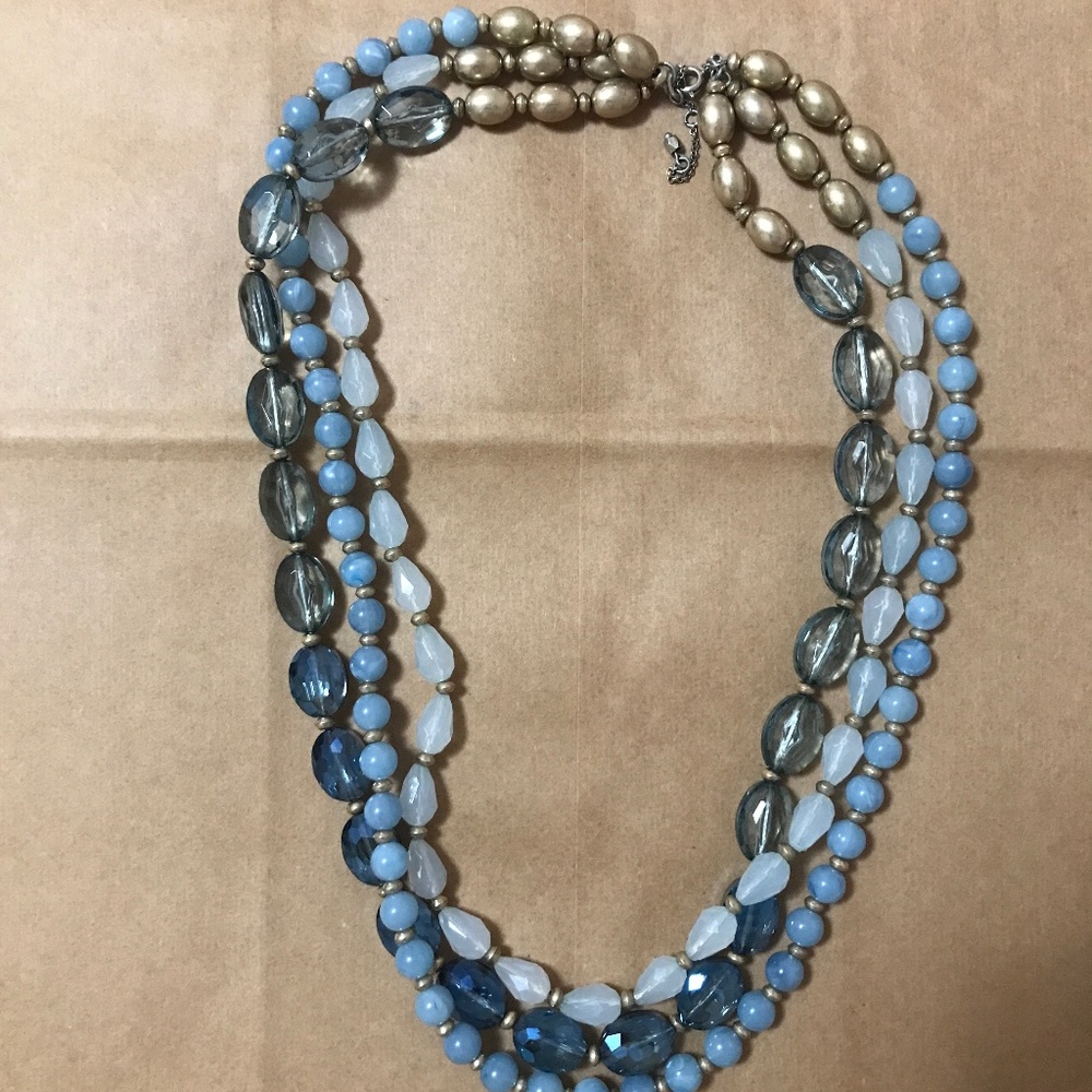 Ann Taylor Loft Blue and Gold Acrylic Beads 12” Long when Hooked